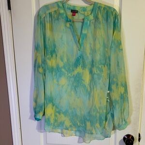 Vince Camuto Aqua and Lemon Sheer Blouse